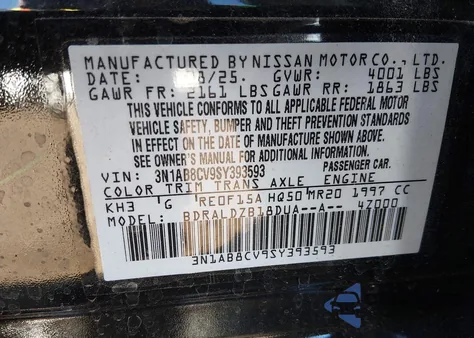 2025 Nissan Sentra Sv from USA, damaged, VIN 3N1AB8CV9SY393593